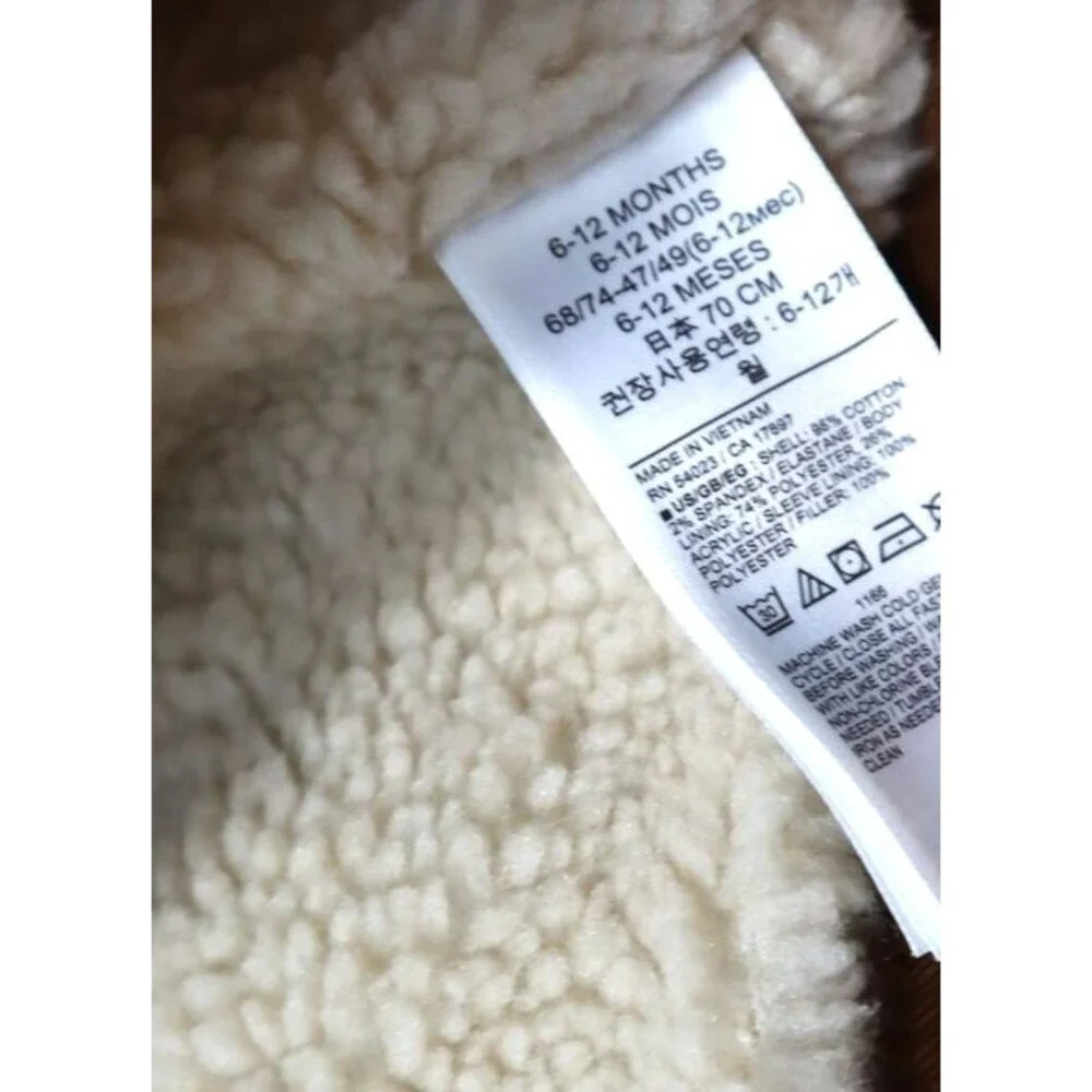 babyGap Sherpa Lined Corduroy Trucker Jacket Brown Western Baby 6-12 Months
